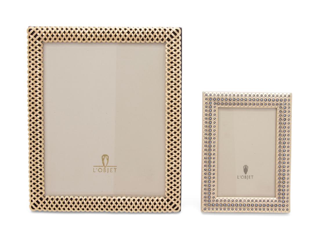 Two French Brass Leather Easel Back Picture Frames (1 of 1)