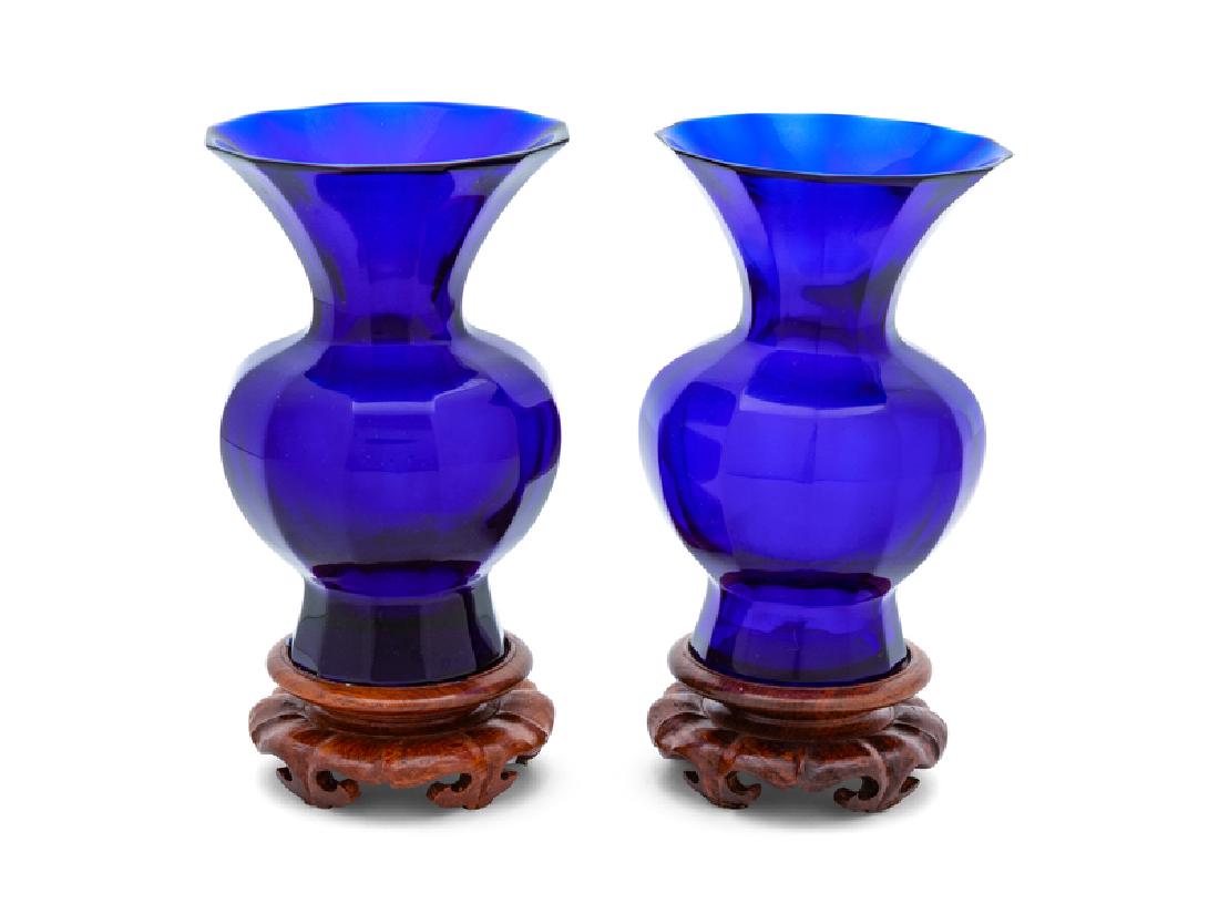 A Pair of Fine Chinese Faceted Blue Glass Vases (1 of 1)