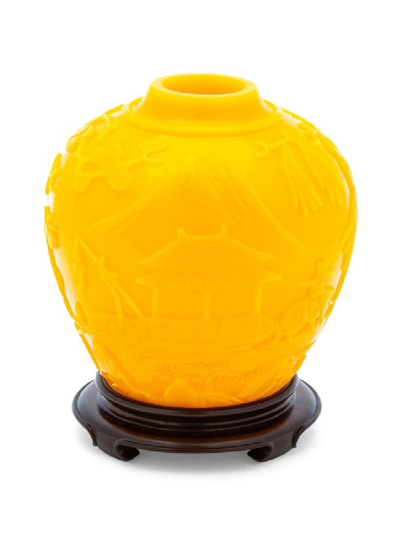 A Chinese Carved Yellow Overlay Glass Jar (1 of 2)