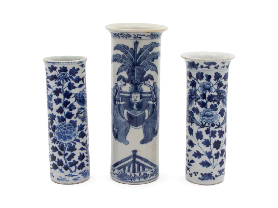 Three Chinese Blue and White Porcelain Cylindrical (1 of 1)