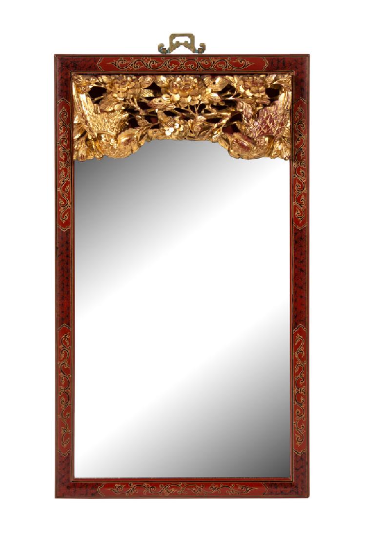 A Chinese Red and Black Lacquer Framed Mirror  (1 of 1)