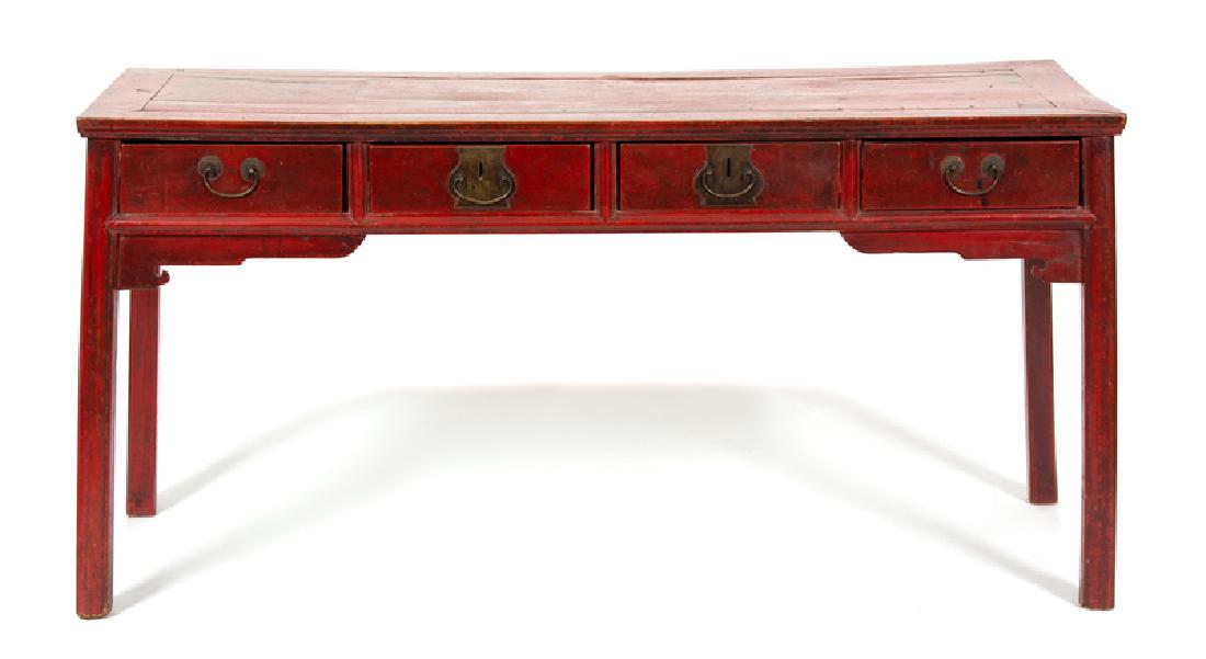 A Chinese Red Stained Elmwood Four-Drawer Side Table (1 of 1)