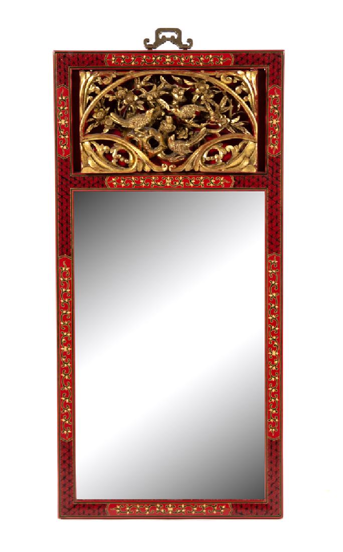 A Chinese Red and Black Lacquer Framed Mirror (1 of 1)