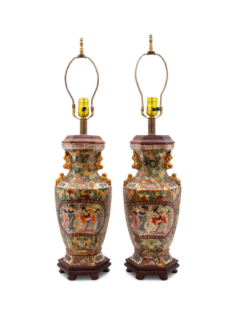 A Pair of Rose Medallion Style Vases Mounted as Table (1 of 1)