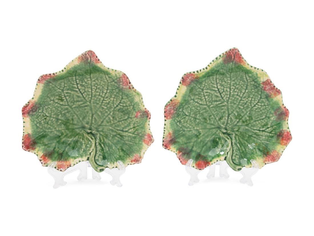 Six Portuguese Glazed Ceramic Leaf-form Footed Dishes (1 of 1)