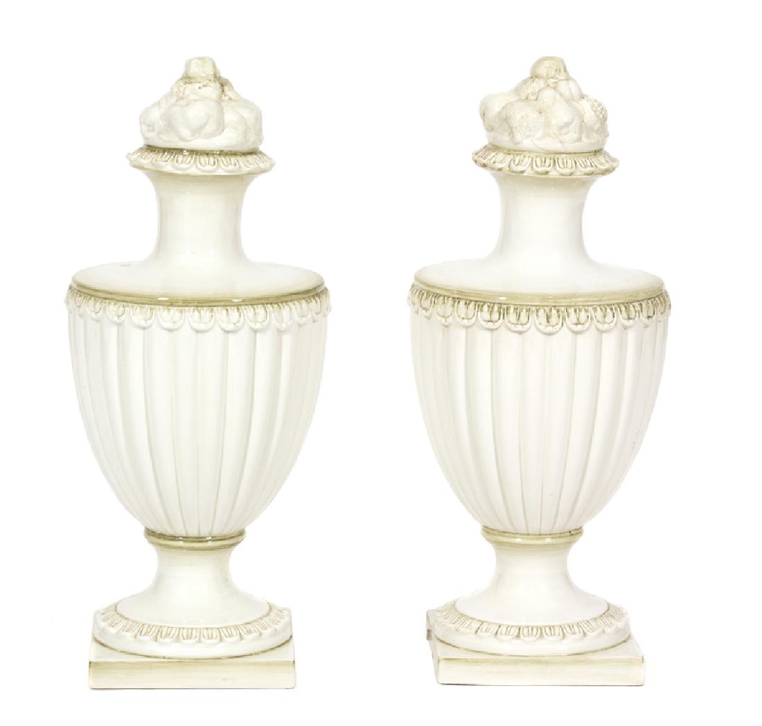 A Pair of White and Green Glazed Ceramic Urns (1 of 1)