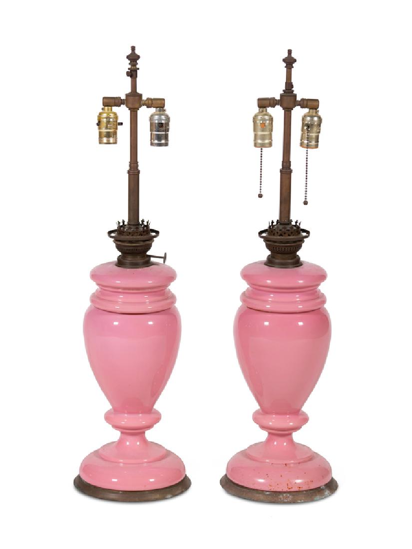 A Pair of Pink Opaque Glass Table Lamps  (1 of 1)