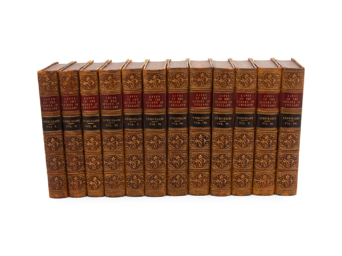ENGLISH HISTORY, , Strickland, Agnes, Lives of the: ENGLISH HISTORY, , Strickland, Agnes, Lives of the Queens of England, Volumes 1-12, Henry Colburn, London, 1844; three-quarter calf, marbled boards, black and red labels, raised bands. 7 1/2 x 5 inche