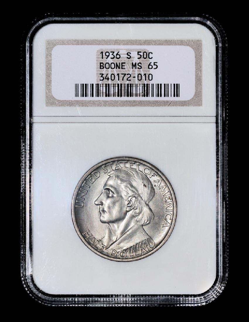 A United States 1936-S Daniel Boone Commemorative 50c: A United States 1936-S Daniel Boone Commemorative 50c Coin (NGC MS65) Provenance: Property from a Private Collector, Presque Isle, Wisconsin