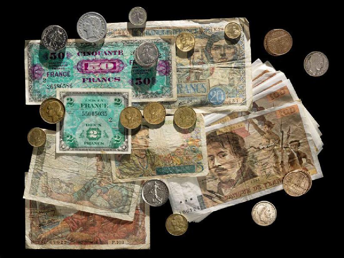 A Collection of French Coins and Paper Money comprising (1 of 1)