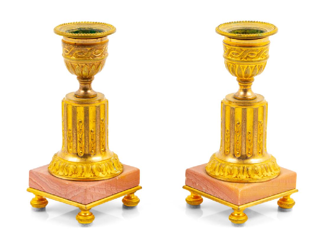 A Pair of Gilt Metal Candlesticks Height 4 1/4 (1 of 1)
