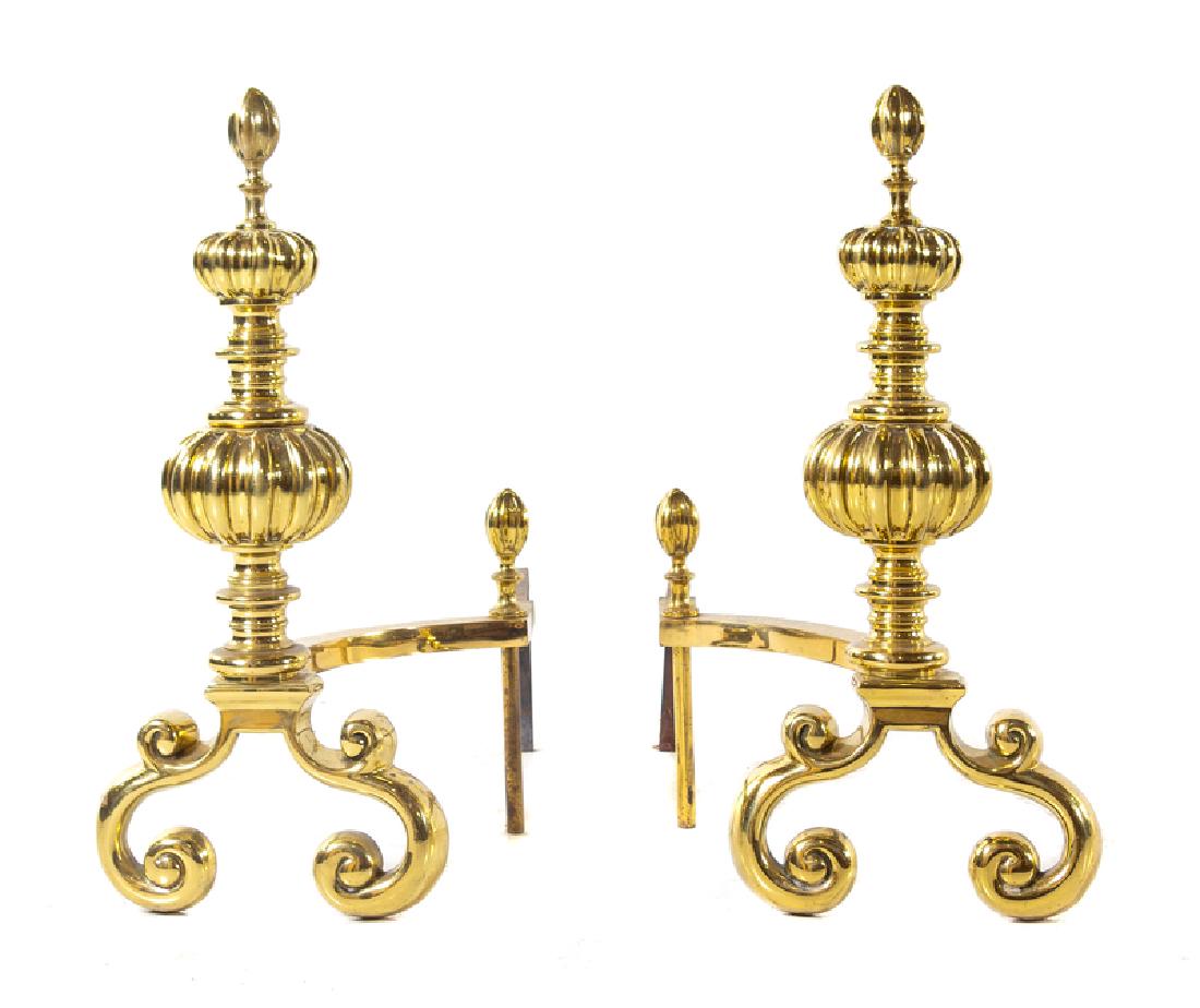 A Pair of Neoclassical Style Brass Andirons 20TH (1 of 1)