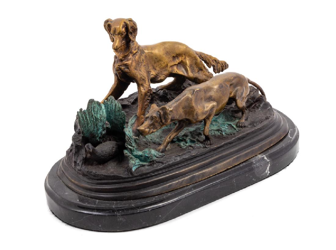 After Pierre-Jules Mene (French,: After Pierre-Jules Mene (French, 1810-1879) Two Hunting Dogs patinated bronze Width 15 inches.
