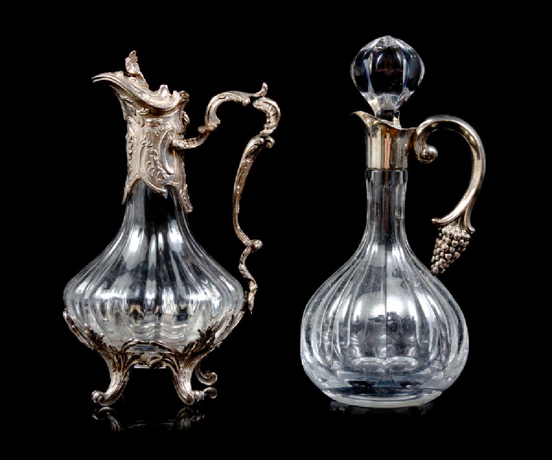 Two Silver-Plate Mounted Glass Ewers  20TH (1 of 1)