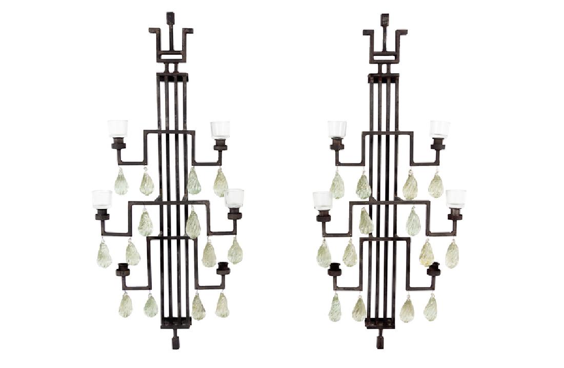A Pair of Modernist Steel and Glass Four-Light: A Pair of Modernist Steel and Glass Four-Light Sconces CHAPMAN MFG. CO., LATE 20TH CENTURY 37 height inches