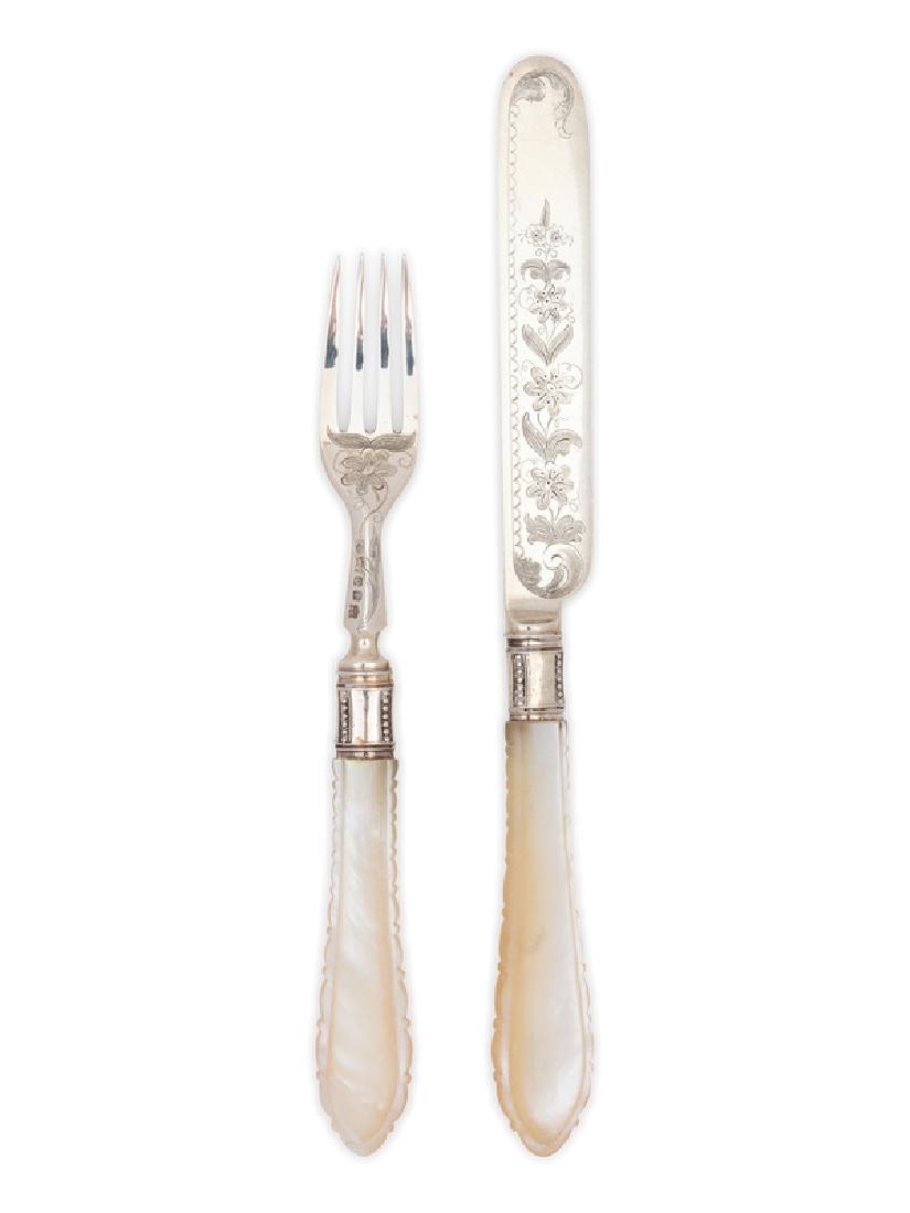 A Victorian Silver and Mother-of-Pearl Handled Dessert (1 of 3)