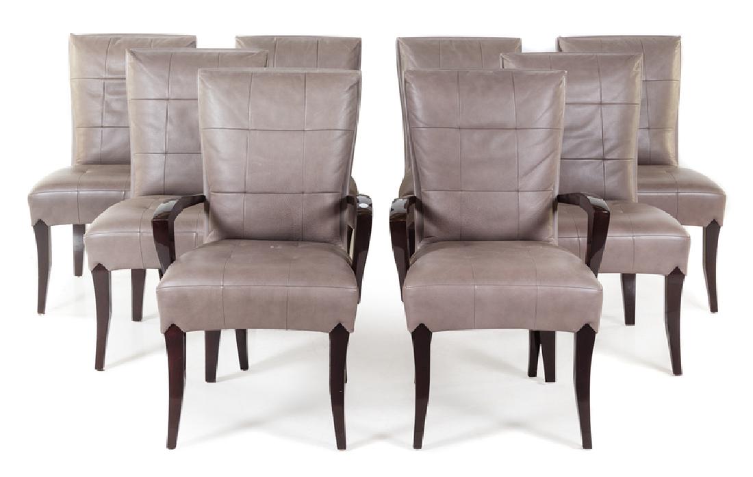 A Set of Dakota Jackson Leather Upholstered Dining: A Set of Dakota Jackson Leather Upholstered Dining Chairs Height 39 inches.