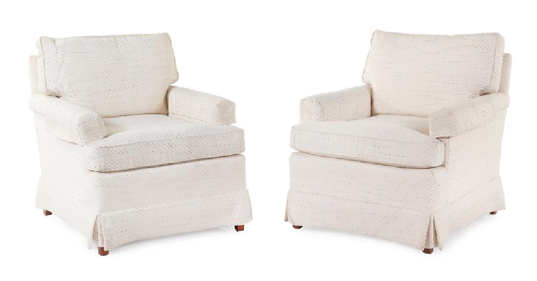 Henredon A pair of upholstered bergeres: Henredon A pair of upholstered bergeres Height 28 1/2 inches.