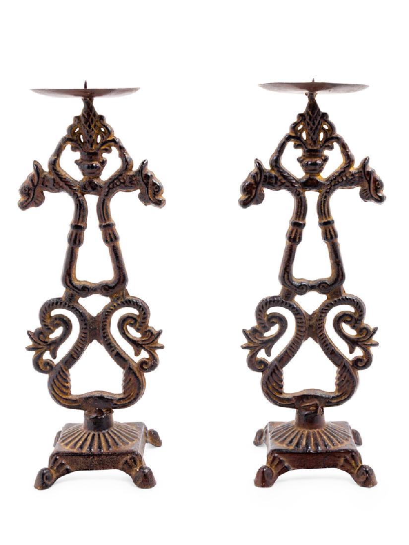 A Pair of Chinese Cast Iron Candle Stands Height (1 of 1)