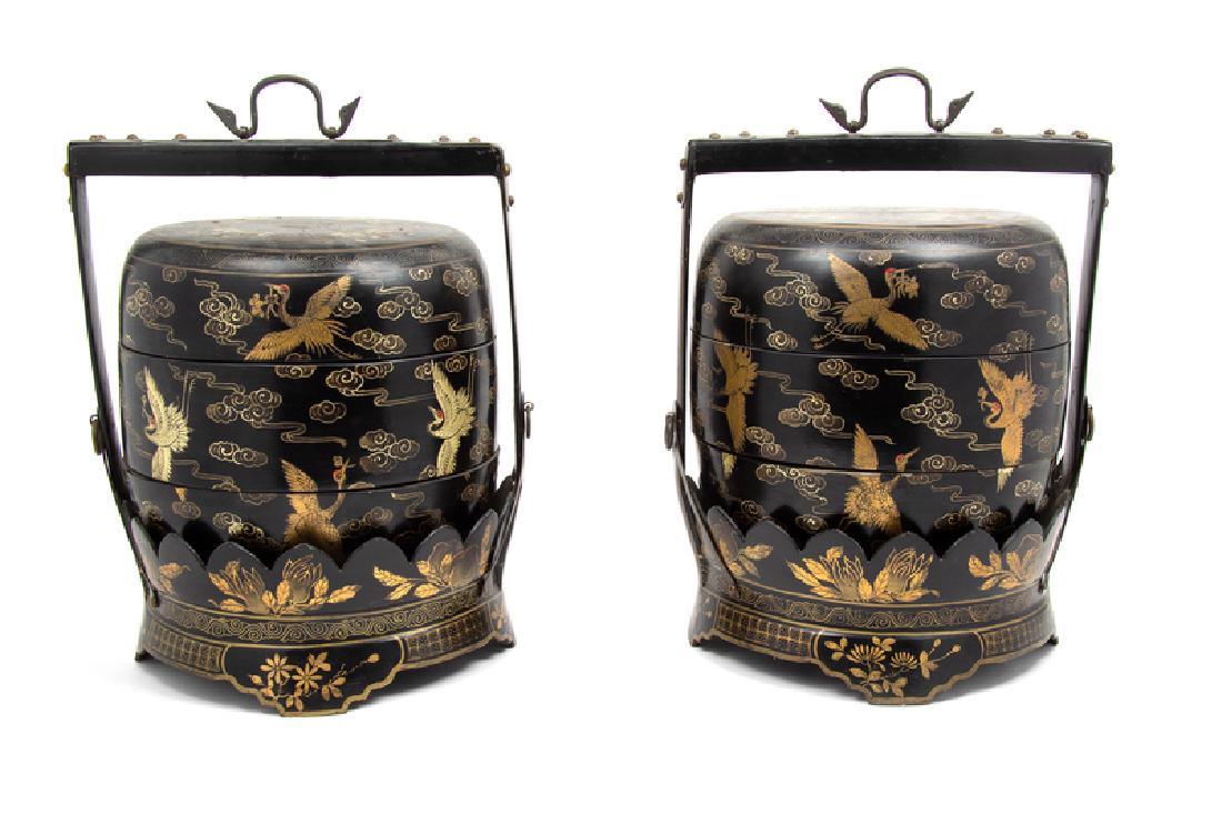 A Pair of Chinese Polychrome and Black Lacquer (1 of 2)