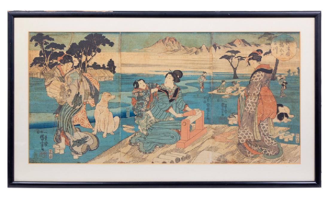 A Japanese Woodblock Print 14 x 29 inches. (1 of 3)