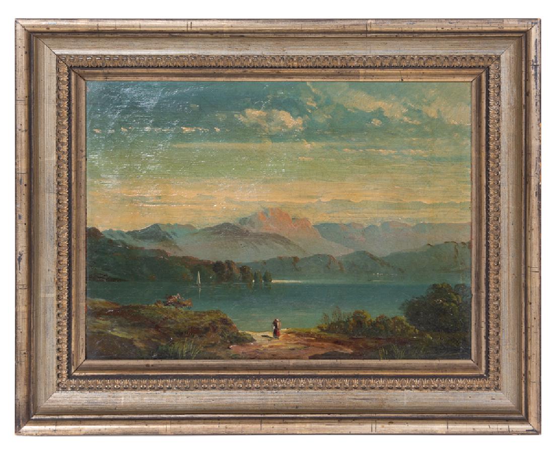Continental School (19th century): Continental School (19th century) Mountainous Landscape oil on canvas 7 1/2 x 10 1/4 inches.