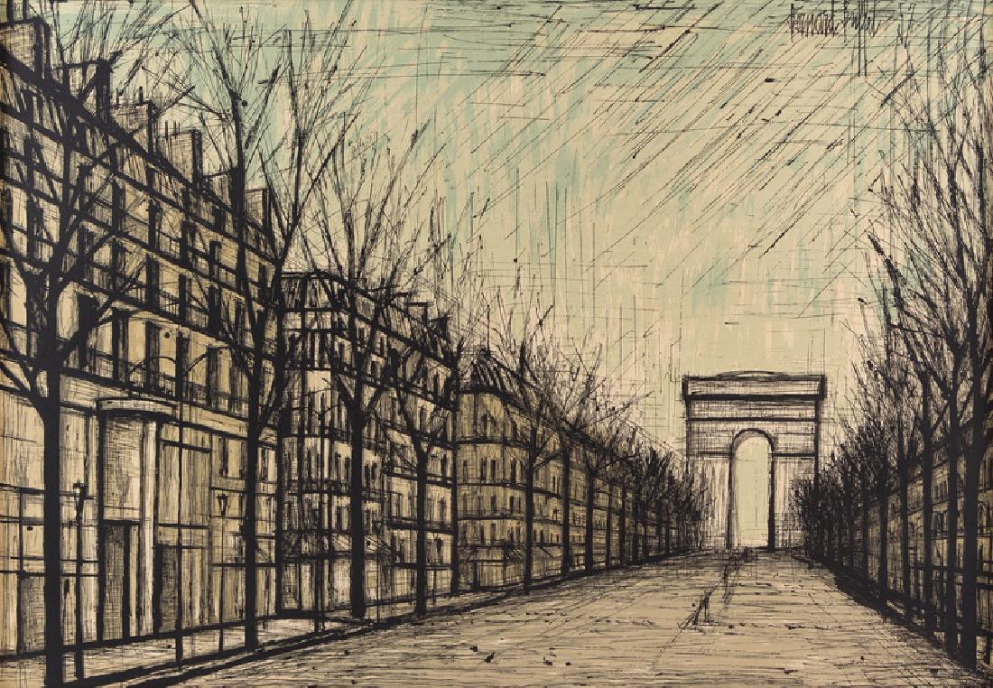 After Bernard Buffet (French, 1928-1999): After Bernard Buffet (French, 1928-1999) Arc de Triomphe printed and stretched fabric tapestry 54 x 40 inches.
