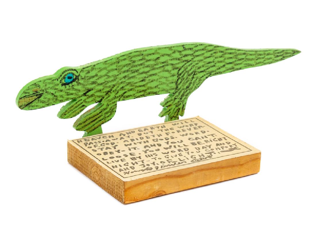 Howard Finster (American, 1916-2001) Crocodile, 1997: Howard Finster (American, 1916-2001) Crocodile, 1997 mixed media on board signed and dated Height: 3 1/4 inches.