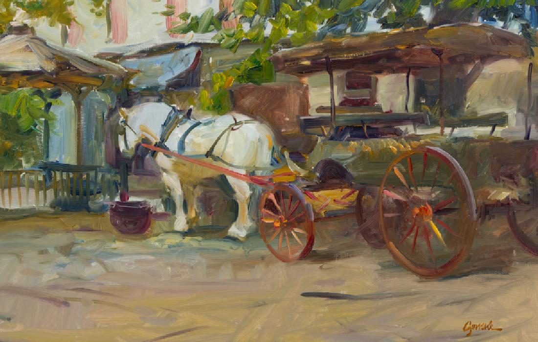 Walt Gonske (American, b. 1942) Market Street,: Walt Gonske (American, b. 1942) Market Street, Savannah oil on canvas signed Gonske (lower right) 17 1/2 x 27 1/2 inches.