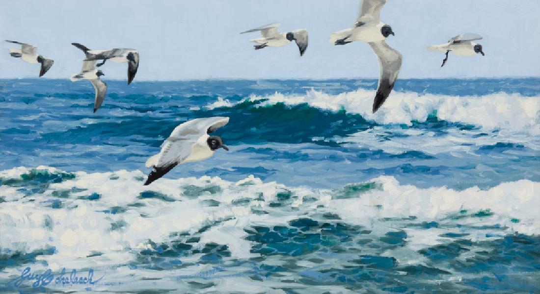 Guy Coheleach (American b. 1933) Cruising Gulls oil on (1 of 1)