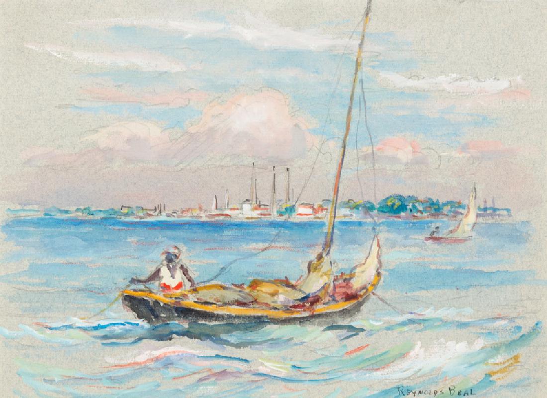 Reynolds Beal (American, 1866-1951) Off Key West: Reynolds Beal (American, 1866-1951) Off Key West, 1941 watercolor on paper signed Reynolds Beal and dated (lower right);titled, dated and estate stamped (verso) 7 1/2 x 10 inches. Provenance: Gerold W