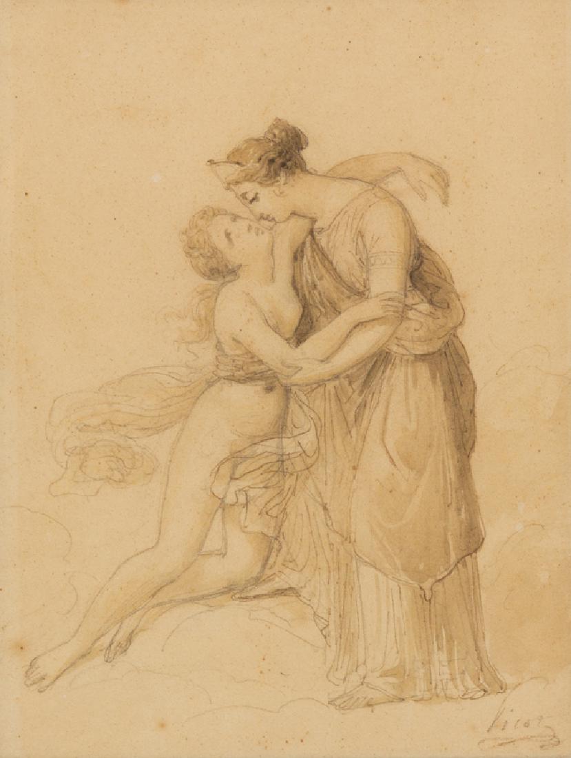 François-Édouard Picot (French, 1786-1868) The: François-Édouard Picot (French, 1786-1868) The Reconciliation of Venus and Psyche signed Picot (lower right); inscribed (verso) graphite on paper 7 1/4 x 6 inches.