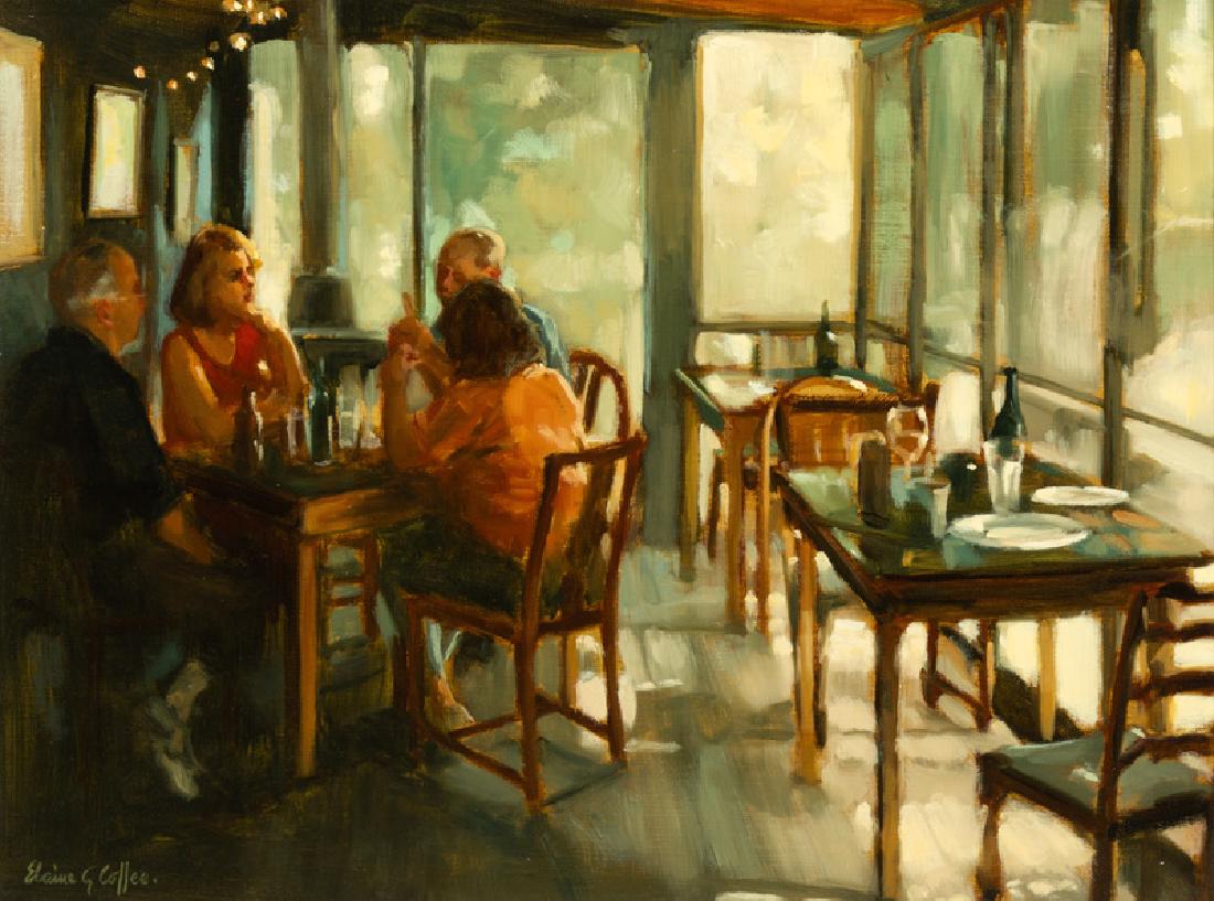 Elaine G. Coffee (American, b. 1941) Pepper's Porch oil: Elaine G. Coffee (American, b. 1941) Pepper's Porch oil on canvas signed Elaine G. Coffee (lower left) 18 x 24 inches.