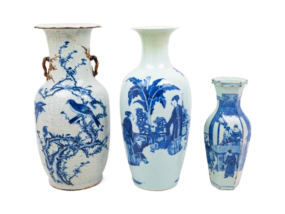 Three Chinese Blue and White Porcelain Vases LATE (1 of 1)