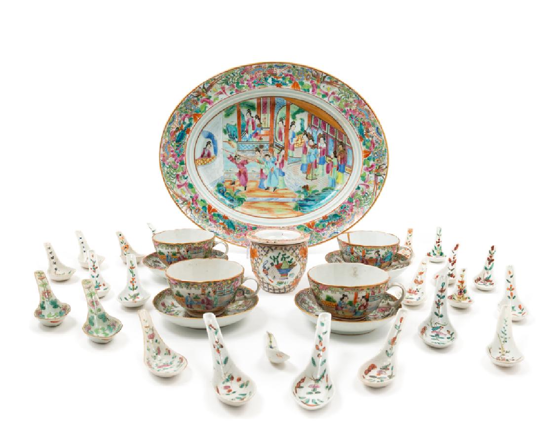 A Group of Chinese Rose Medallion Porcelain Tea (1 of 2)