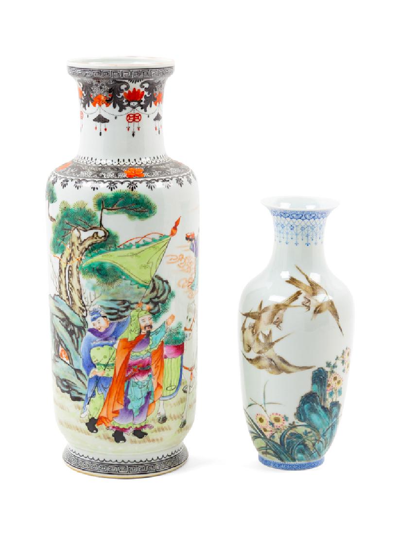 Two Chinese Famille Verte Porcelain RouleauVases 20TH (1 of 2)