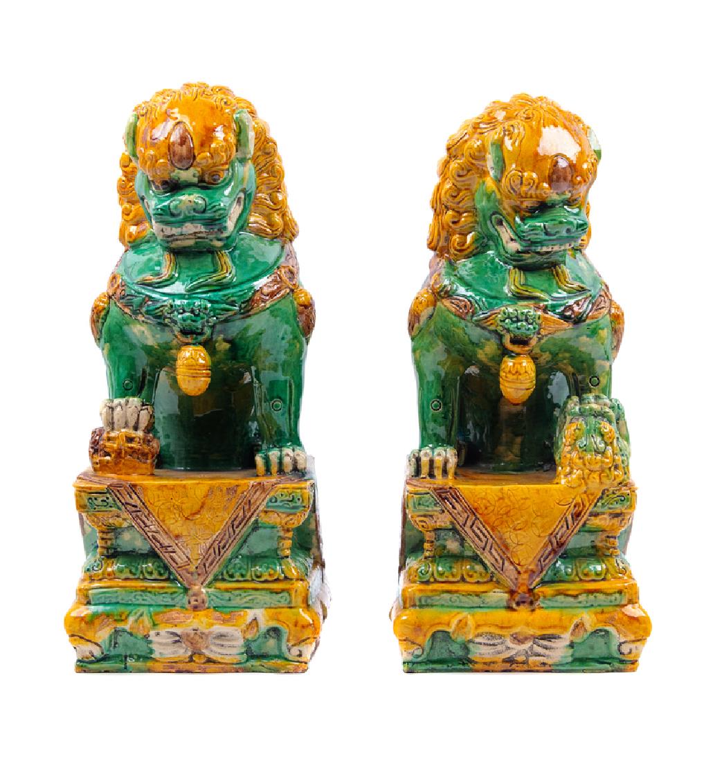 A Pair of Chinese Sancai Glazed Porcelain Fu Lions 20TH (1 of 2)