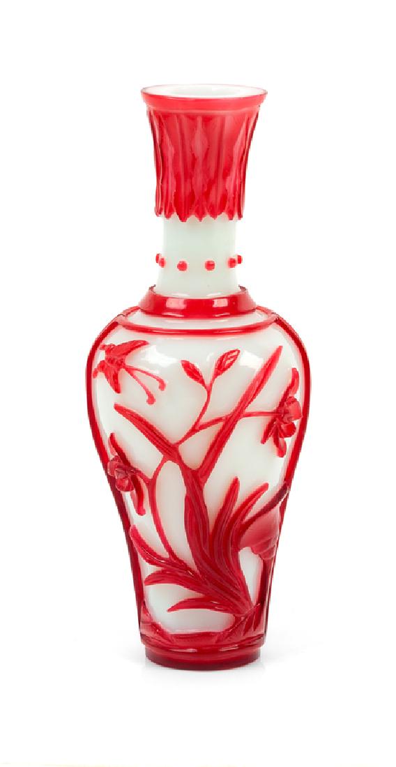 A Small Chinese Red Overlay White Glass Yen-Yen Vase (1 of 1)
