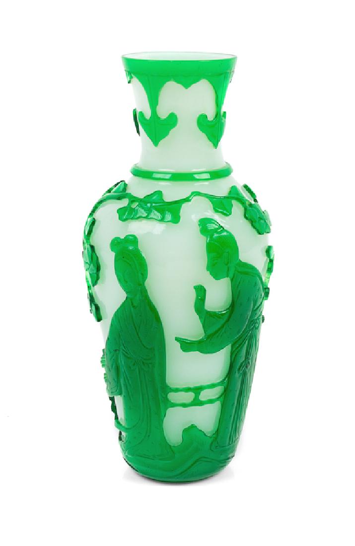 A Chinese Green Overlay White Peking Glass Bottle Vase (1 of 1)