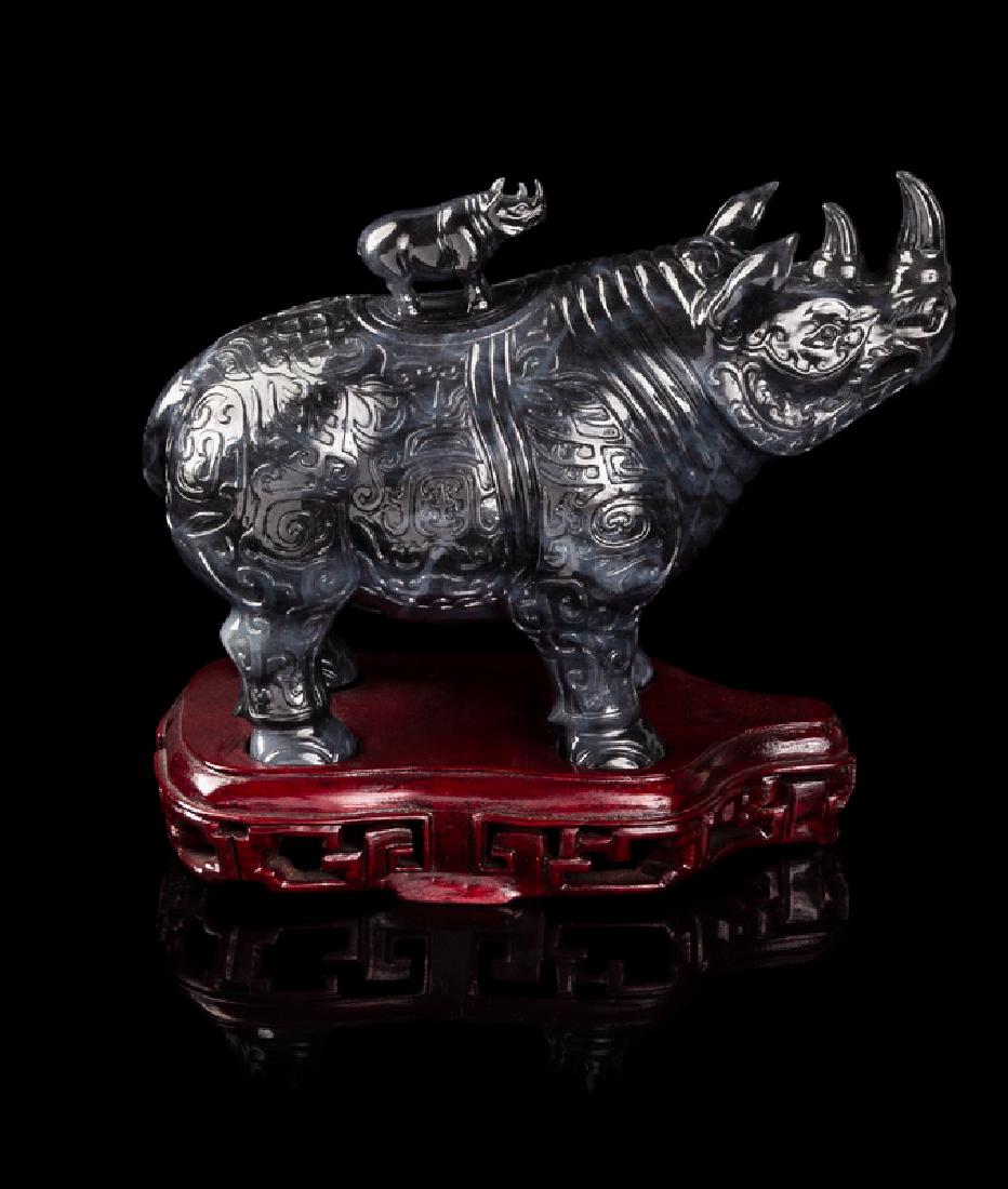 A Chinese Black and White Jade Rhinoceros-Form Covered (1 of 1)