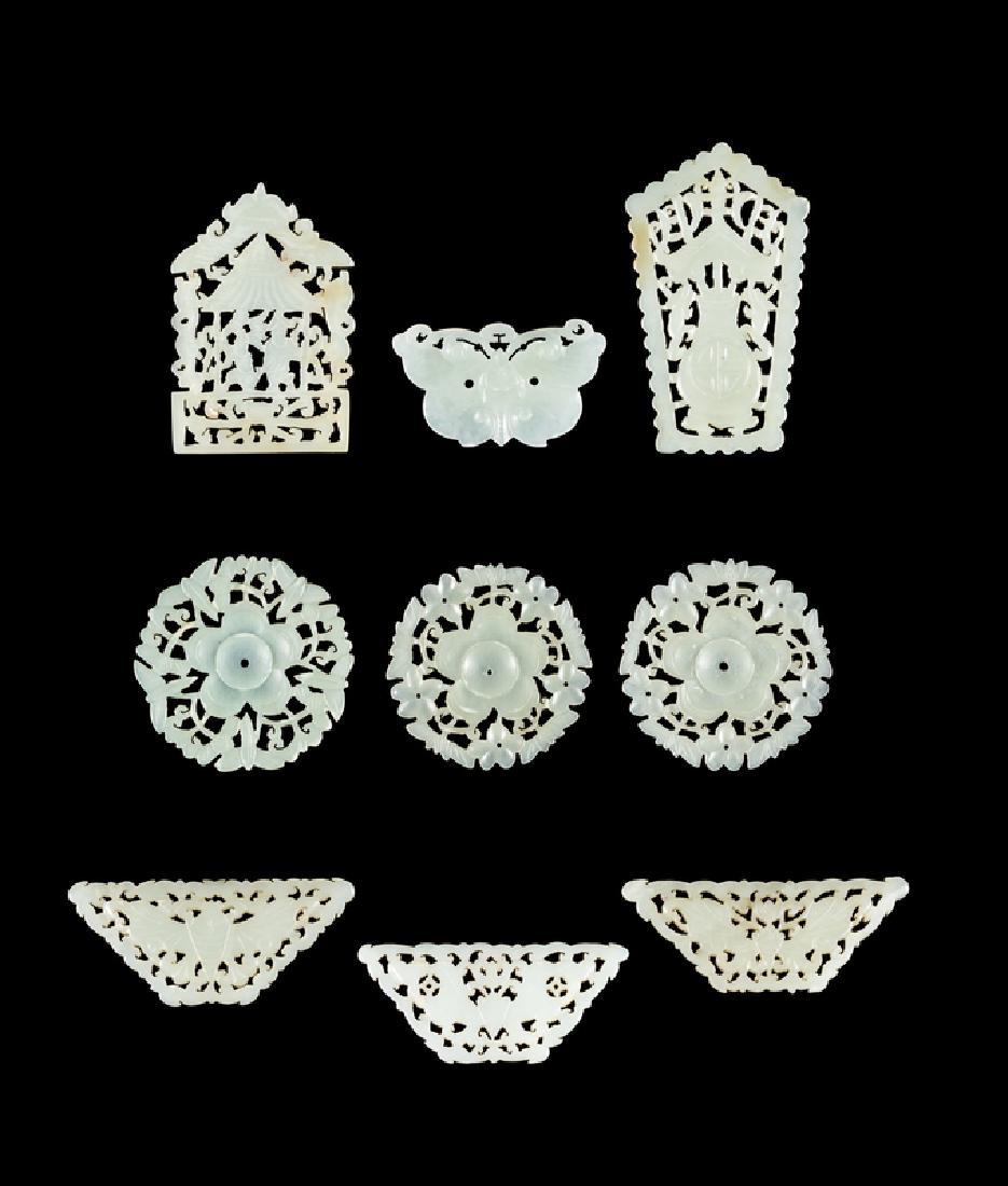 Nine Chinese Carved Celadon Jade Pendants LATE 19TH (1 of 1)