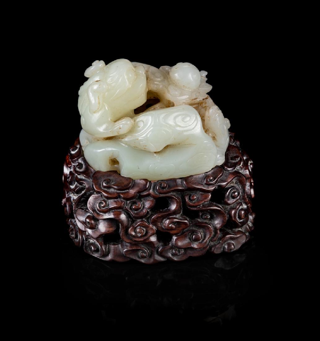A Chinese Celadon Jade Figural Group of Tianlu LATE (1 of 2)