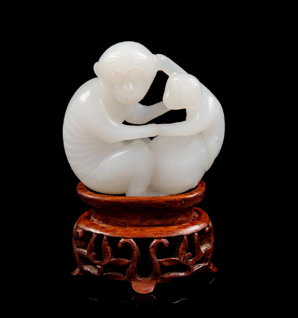 A Chinese White Jade Figural Group of Two Monkeys 20TH (1 of 2)