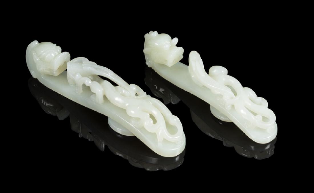 Two Chinese Pale Celadon Jade Belt Hooks 20TH CENTURY (1 of 1)