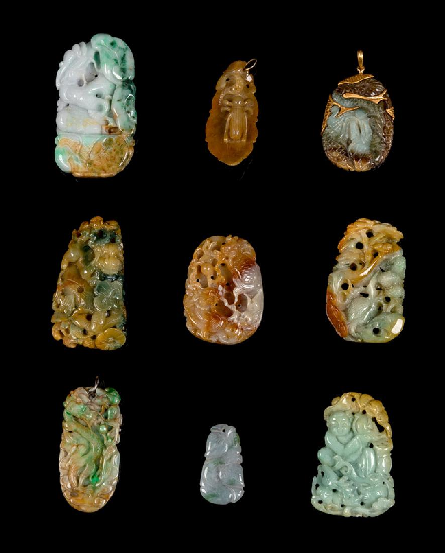 Nine Chinese Jadeite Pendants each carved in openwork (1 of 1)