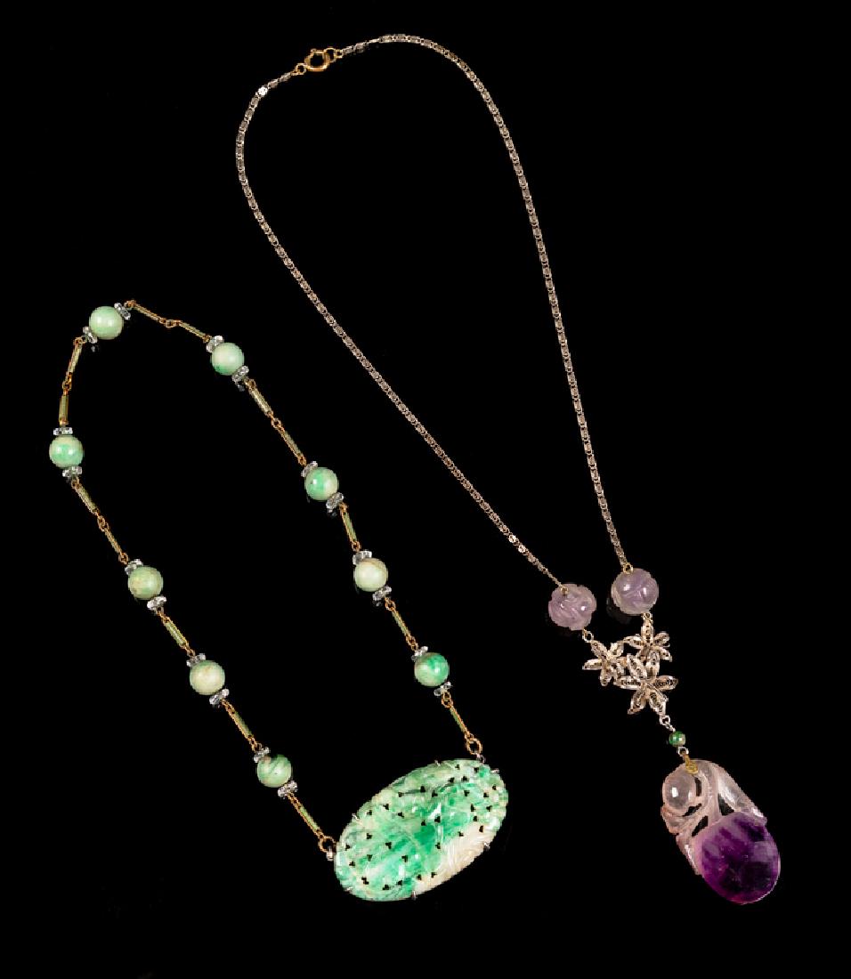Two Chinese Hardstone Necklaces the first with a (1 of 2)