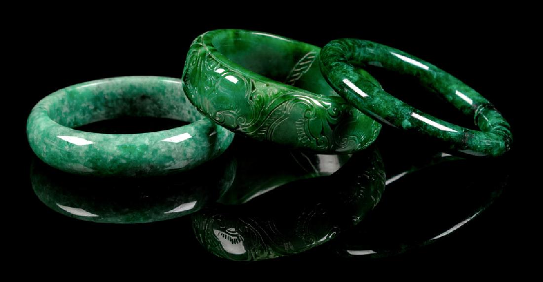 Three Chinese Green Jade and Jadeite Bangles the first (1 of 1)