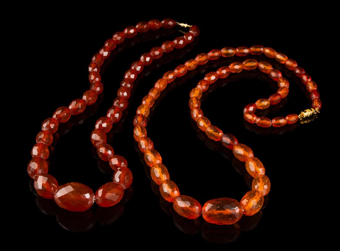 Two Chinese Amber Beaded Necklaces 20TH CENTURY each (1 of 1)