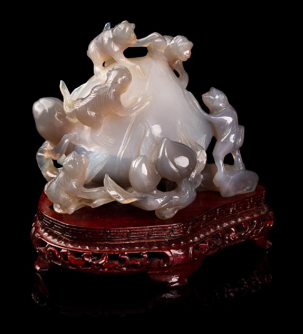 A Chinese Carved Agate 'Monkey and Peach' Figural Group (1 of 1)