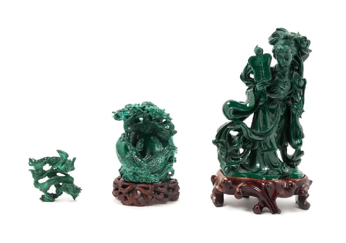 Three Chinese Malachite Figures the first a figure of a (1 of 2)